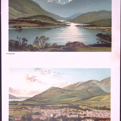 The Lake District Keswick & Thirlmere Victorian Antique Double Print-16