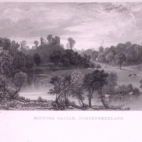 Mitford Castle Northumberland 1835 Antique Steel Engraving-8-TR.