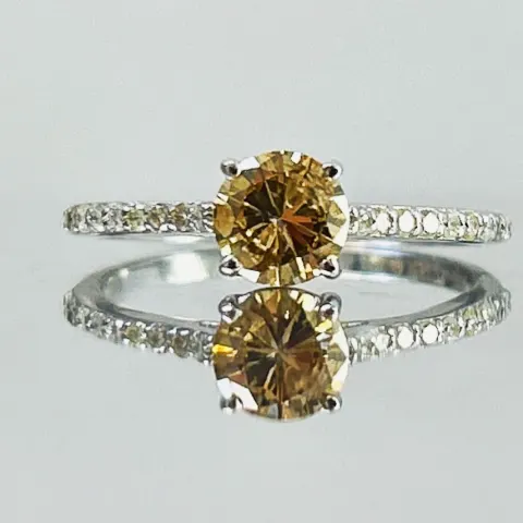 Beautiful Natural 0.82 CT Natural Solitaire champagne Diamond Ring With 18k Gold