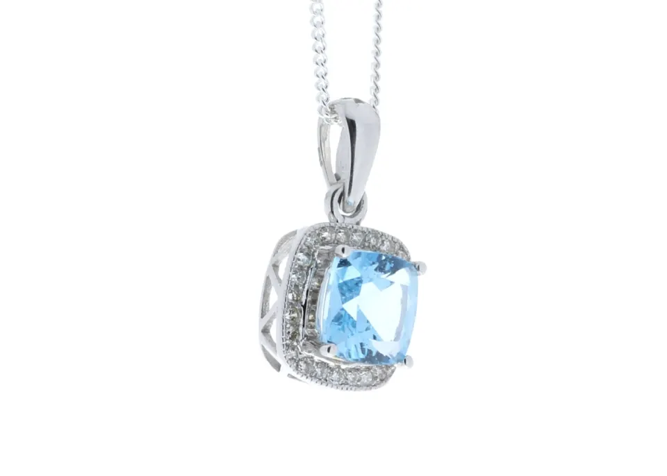 9ct White Gold Blue Topaz And Diamond Pendant (BT1.15) 0.12 Carats