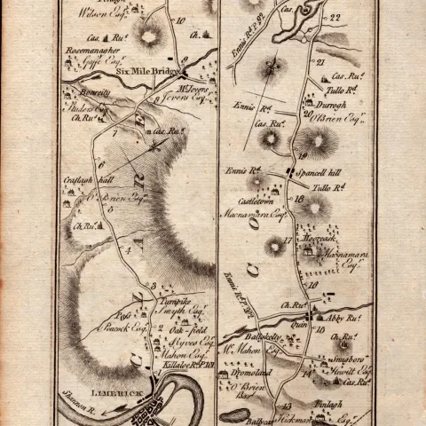 Ireland Rare 1777 Map Naas Kildare Newbridge the Curragh Maynooth Galway.