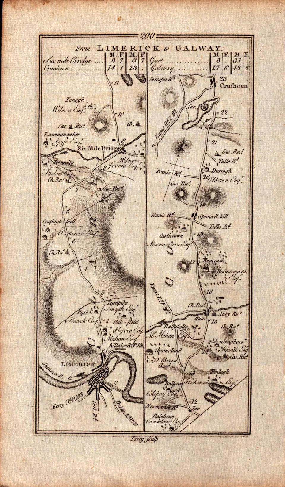 Ireland Rare 1777 Map Naas Kildare Newbridge the Curragh Maynooth Galway.