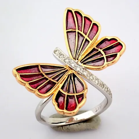 An exquisite transparent enamel buterfly ring detailed with brilliant diamonds and 18k gold
