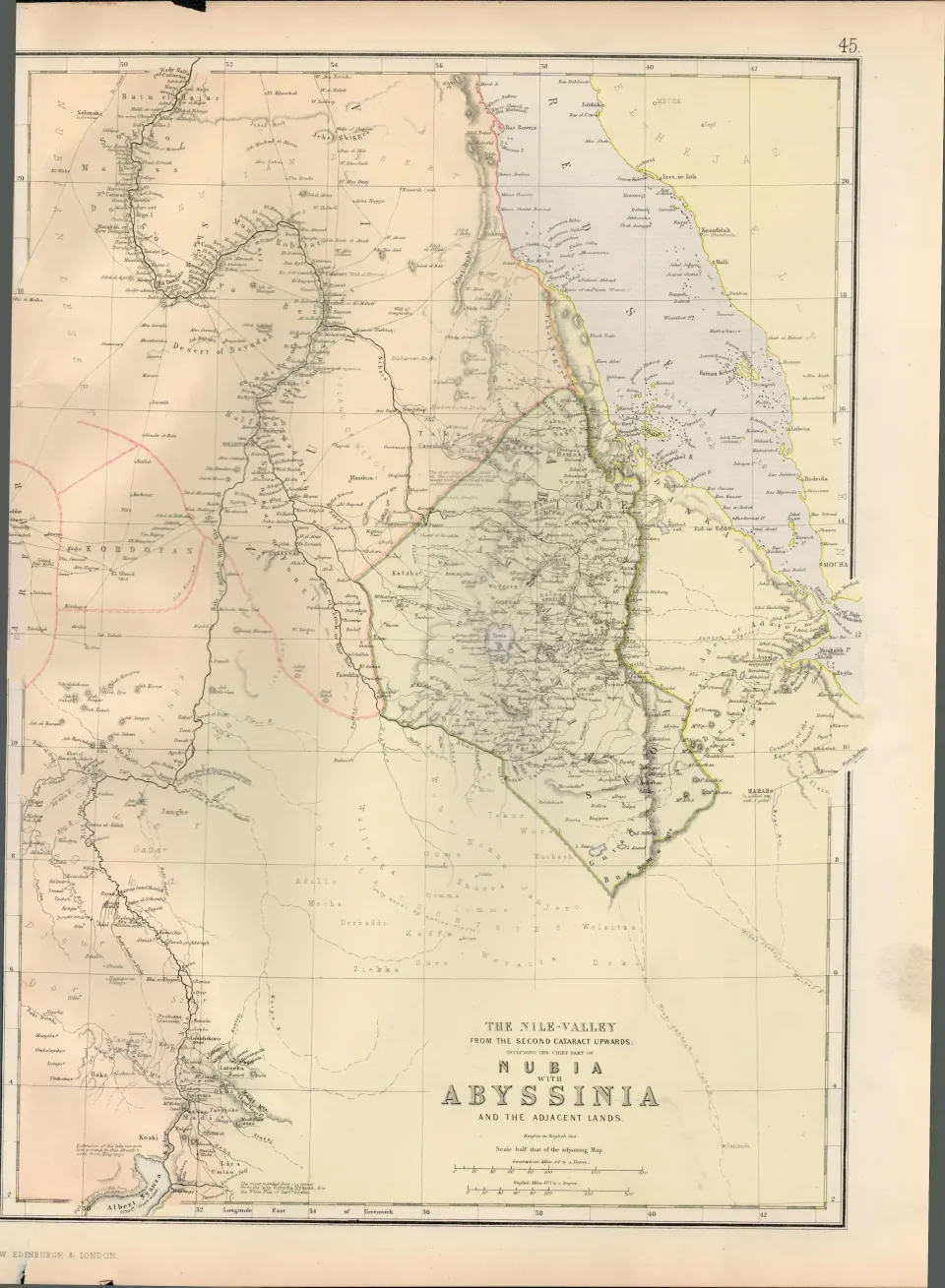 The Nile Valley Nubia with Abyssinia Victorian 1882 Blackie Map.