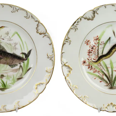 Pair of Edwardian Wolly Fowkes Worcester Hand Painted Plates