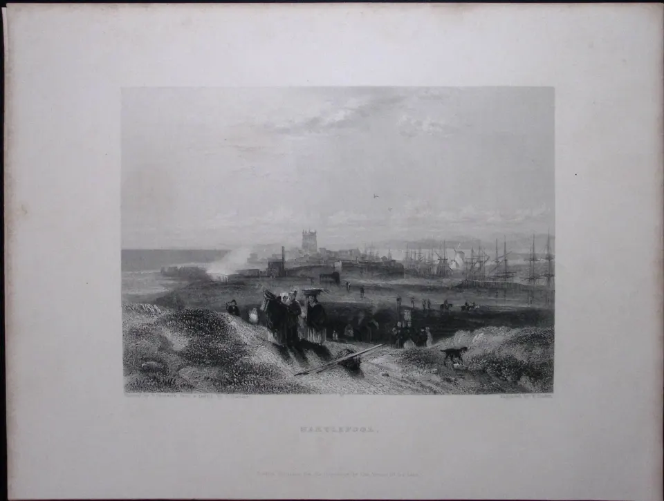 Co Durham Hartlepool WH Bartlett 183 Years-Old Antique Steel Engraving-63