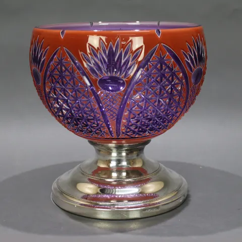 Amethyst Overlay Crystal Silver Footed Bowl
