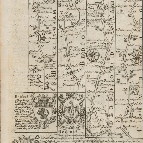 Britannia Depicta E Bowen c1730 Map Oxford Buckingham, Bedford, Cambridge.