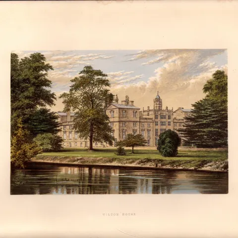 Wilton House Wiltshire Gilt-Edge Coloured Antique Book Plate.