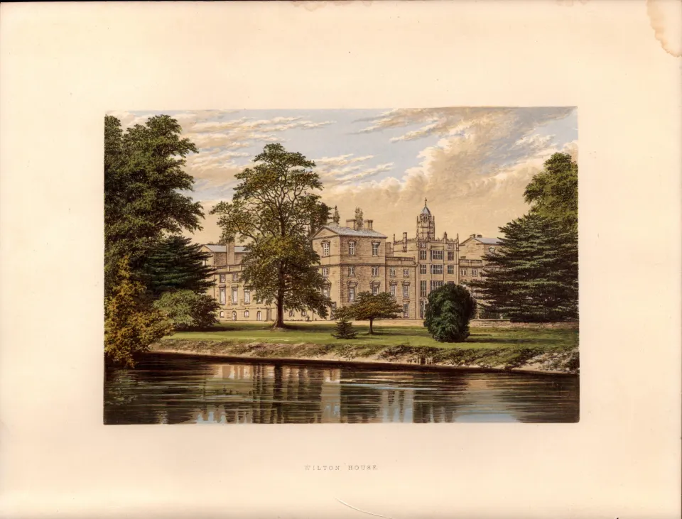 Wilton House Wiltshire Gilt-Edge Coloured Antique Book Plate.