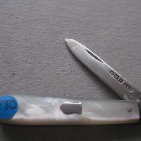 George V Mother of Pearl Hafted Silver Bladed Folding Fruit Knife