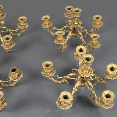 Ornate Gilt Metal Girandole Candle Holders