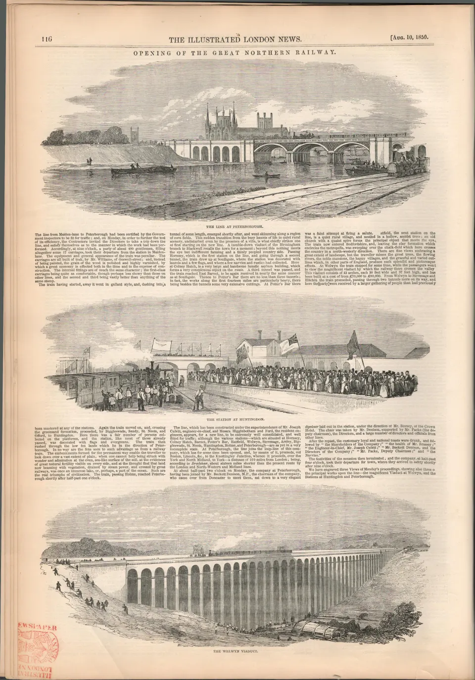 1850 Antique Newspaper Opening of the Great Northern Railway