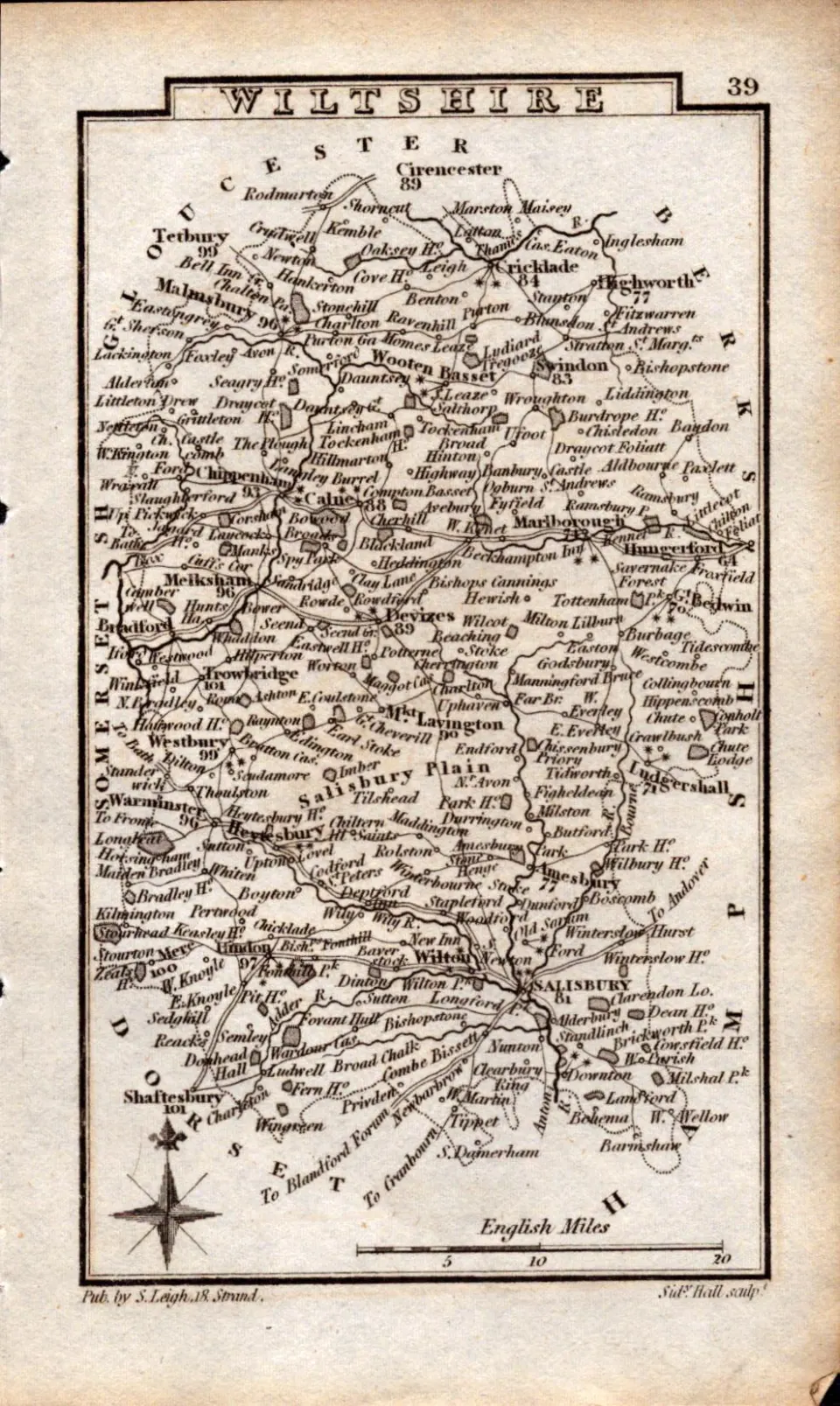 Wiltshire Antique Copper Engraved George IV Map by Sidney Hall.