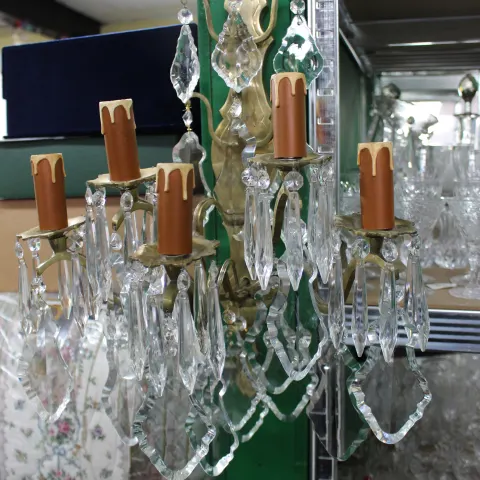 Pair of Louis XV Style French Brass and Fine Cut Crystal Wall Lights