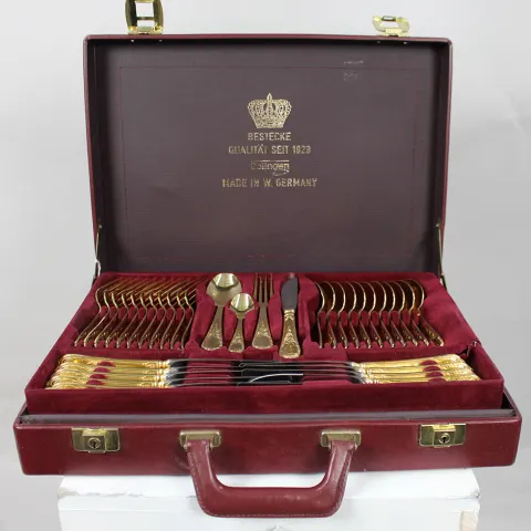 Vintage German Solingen Gold Plated 12 Place Flatware Canteen
