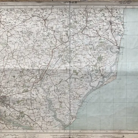 Ipswich Cloth Backed Vintage 1933 Engineering Working Map.