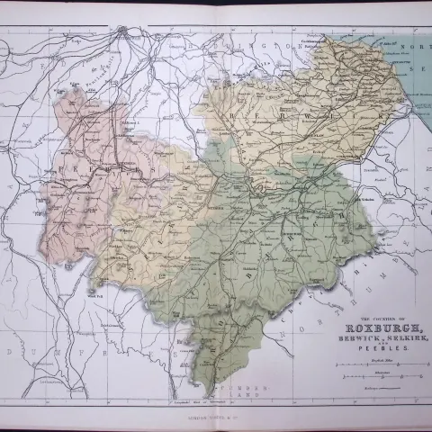 Roxburgh, Berwick, Selkirk Scotland 150 Years-Old Antique 1875 Map-11