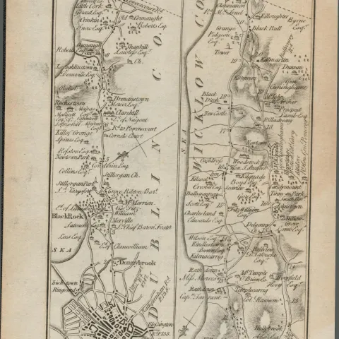 Taylor & Skinner 1777 Ireland Map Dublin Bray Kilcoole Newcastle Co Wexford.