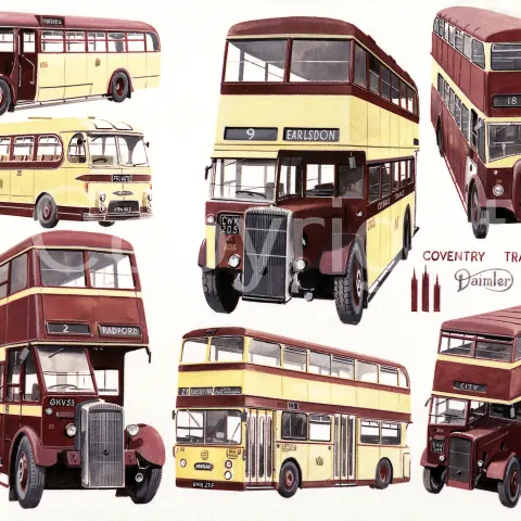 Coventry Transport Nostalgic Montage Large Metal Wall Art.
