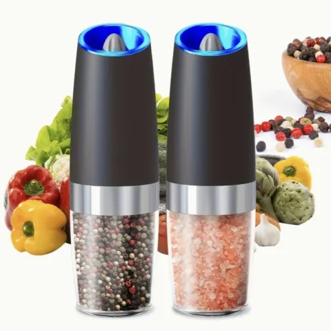 Electric Salt & Pepper Grinder Set – Automatic One-Touch Spice Mill with LED Light, Large Capacity,.