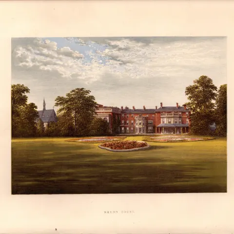 Rhydd Court Upton-On Severn Worcs Gilt-Edge Coloured Antique Book Plate.