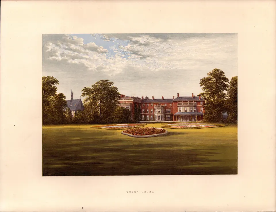 Rhydd Court Upton-On Severn Worcs Gilt-Edge Coloured Antique Book Plate.