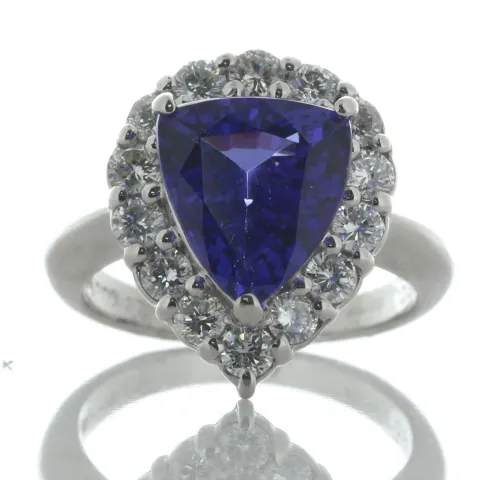 Platinum Trillion Cut Tanzanite And Diamond Ring (T3.72) 0.85 Carats