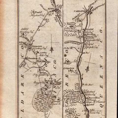 Ireland Rare Antique 1777 Road Map Kildare to Athy And to Carlow-156