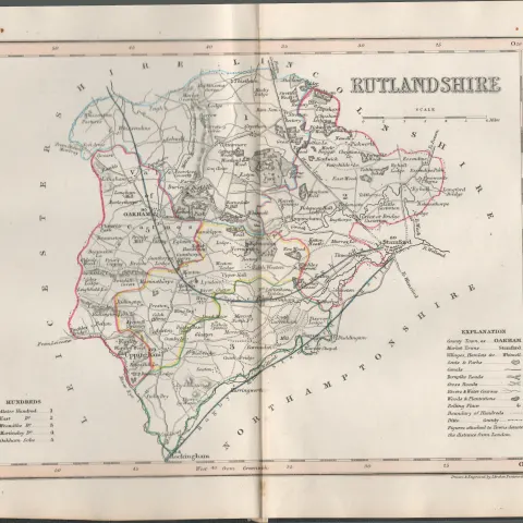 Rutlandshire 1850 Antique Steel Engraved Map Thomas Dugdale.