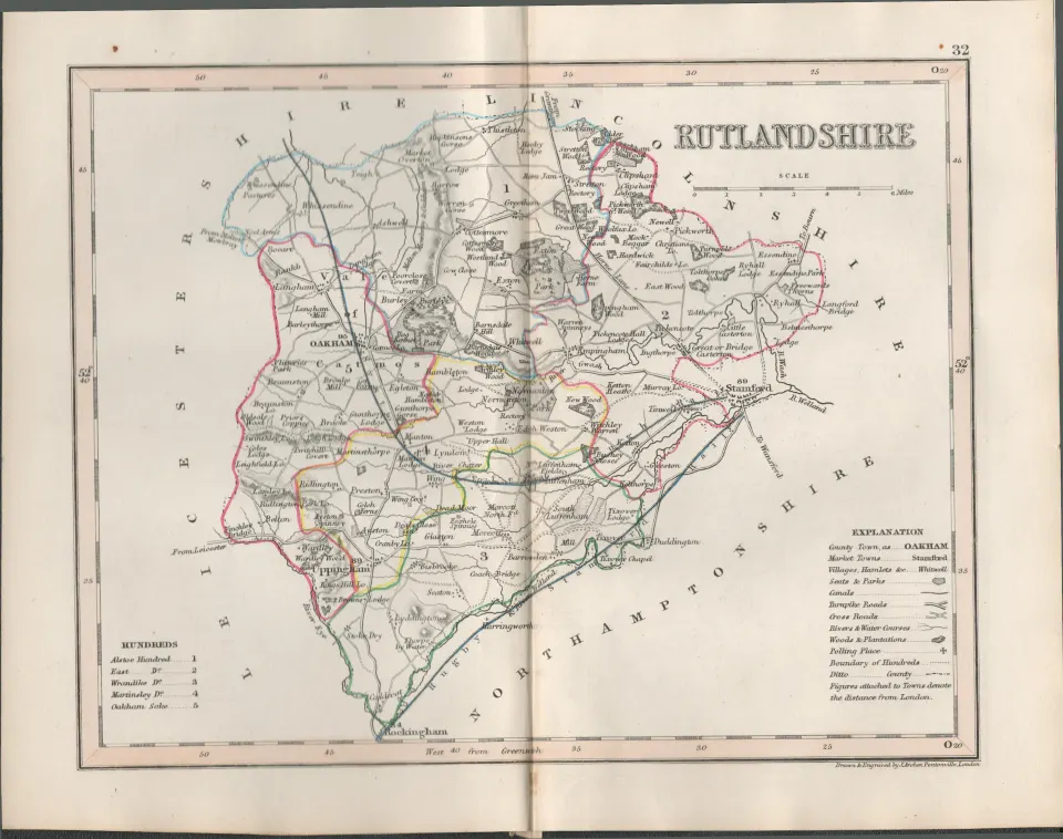 Rutlandshire 1850 Antique Steel Engraved Map Thomas Dugdale.