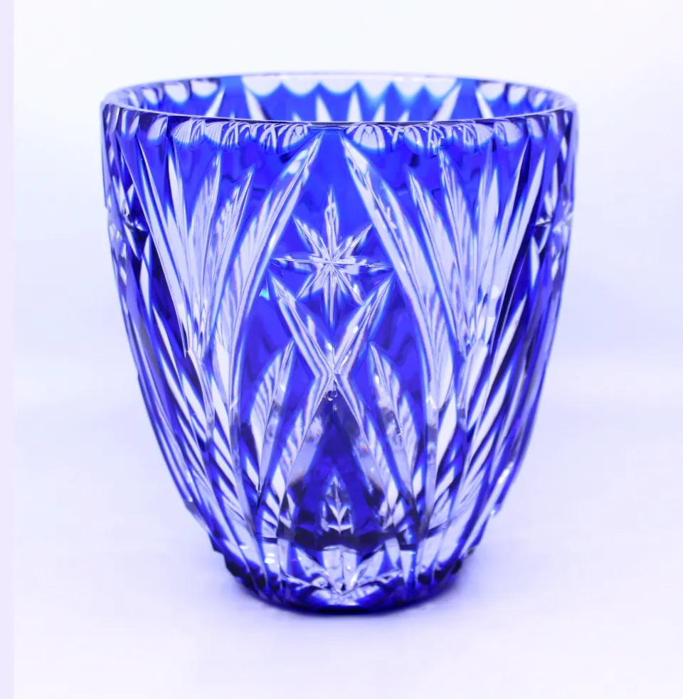 Vintage Blue Overlay Crystal Ice Bucket