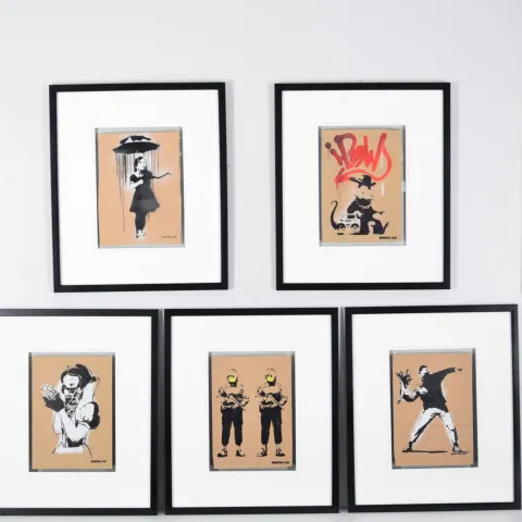Banksy Stencil and Aerosol Framed Set of 5
