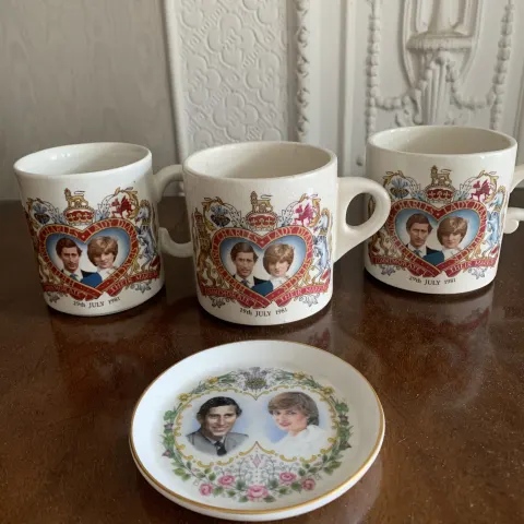 Three Charles And Diana Marriage Cups Plus Commemorative Ashtray.