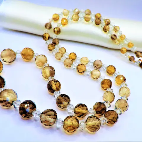Art Deco 29inch Natural Citrine Facet Cut Bead Necklace c.1930's