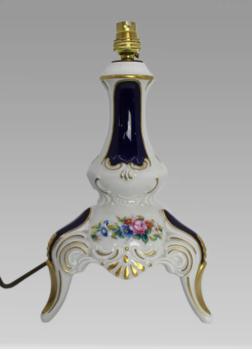 Lindner Kueps German Porcelain Floral White & Cobalt Table Lamp