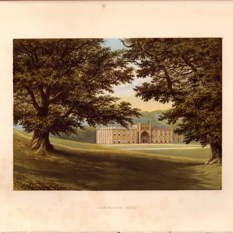 Donington Hall Ashby-De La Zouch Leics Gilt-Edge Coloured Antique Book Plate.