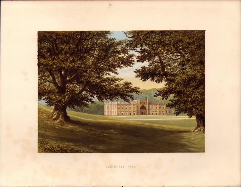Donington Hall Ashby-De La Zouch Leics Gilt-Edge Coloured Antique Book Plate.