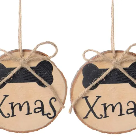 12 x 2 PIECES REAL WOOD CHRISTMAS BONE TAGS
