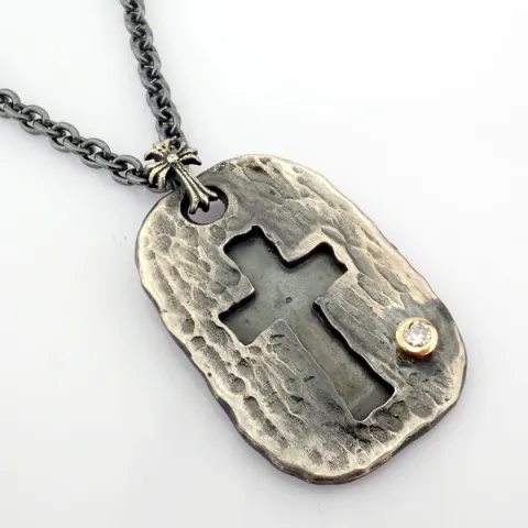 Cross Necklace Detailed With Brilliant Diamonds and 18K Gold On Silver