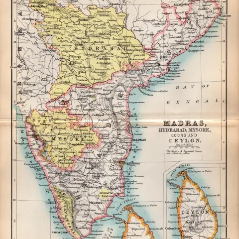 Madras Hydrabad Ceylon Etc Double Sided Antique 1896 Map.