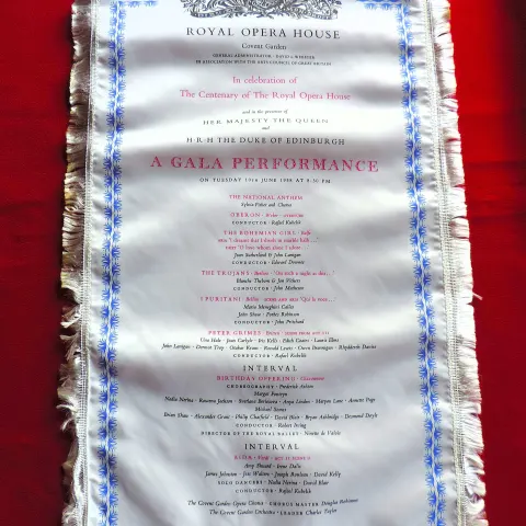 Royal Opera House Silk Programme Centenary Gala Performance June 1958