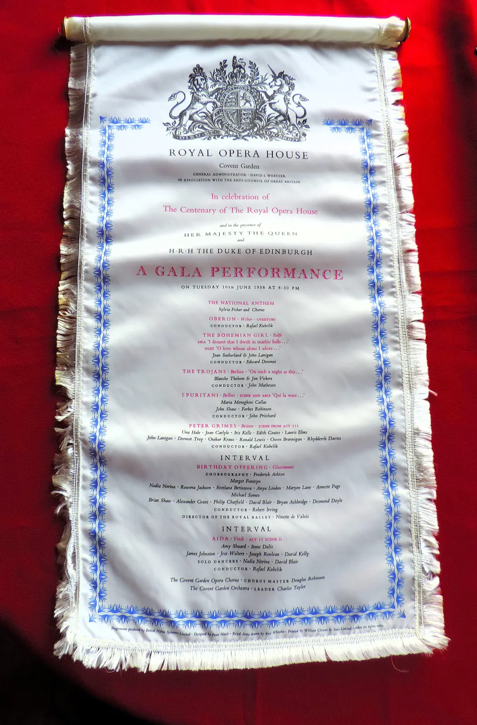 Royal Opera House Silk Programme Centenary Gala Performance June 1958