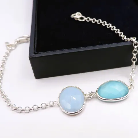 Sterling Silver Facet Cut Blue Gemstone Bracelet New with Gift Pouch