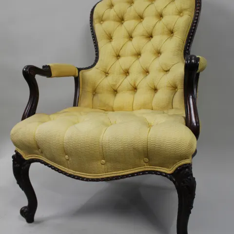 Antique Button Back Yellow Armchair
