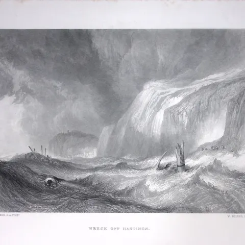 J.M.W Turner Shipwreck off The Coast of Hastings Antique Steel Engraving-25-TR