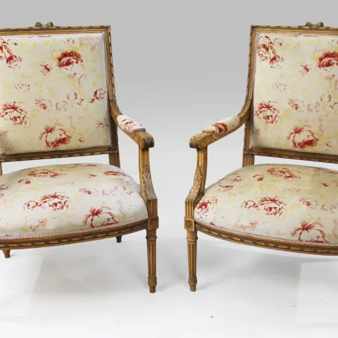 Pair of Antique French Carved Fauteuil Armchairs