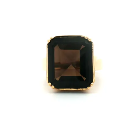HRD Certified Smoky Quartz Octagon Ring – 925 Sterling Silver