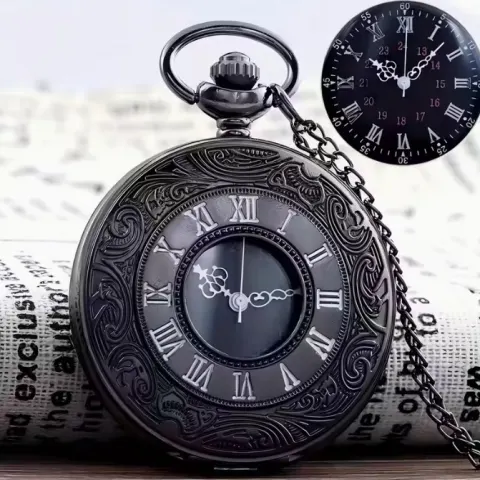 Vintage Flip-Top Pocket Watch with Classic Roman Numerals L11a sku-3960