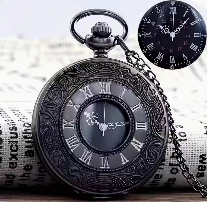 Vintage Flip-Top Pocket Watch with Classic Roman Numerals L11a sku-3960